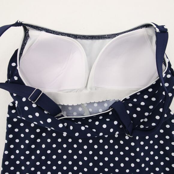 Lands End Tankini Top Navy Blue White Polka Dot Scoop Neck Built-In Bra Size 2D - Picture 7 of 8